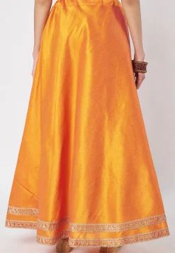 Lace Embellished Dupion Silk Skirt in Orange