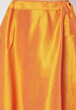 Lace Embellished Dupion Silk Skirt in Orange