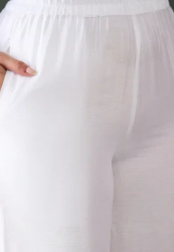Lace Embellished Rayon Palazzo in White