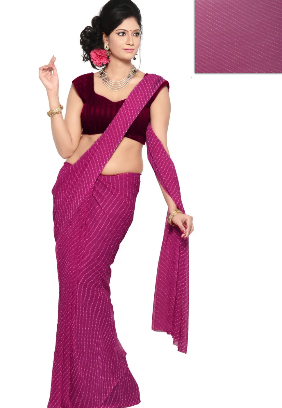 Lehariya Printed Georgette Saree in Fuchsia