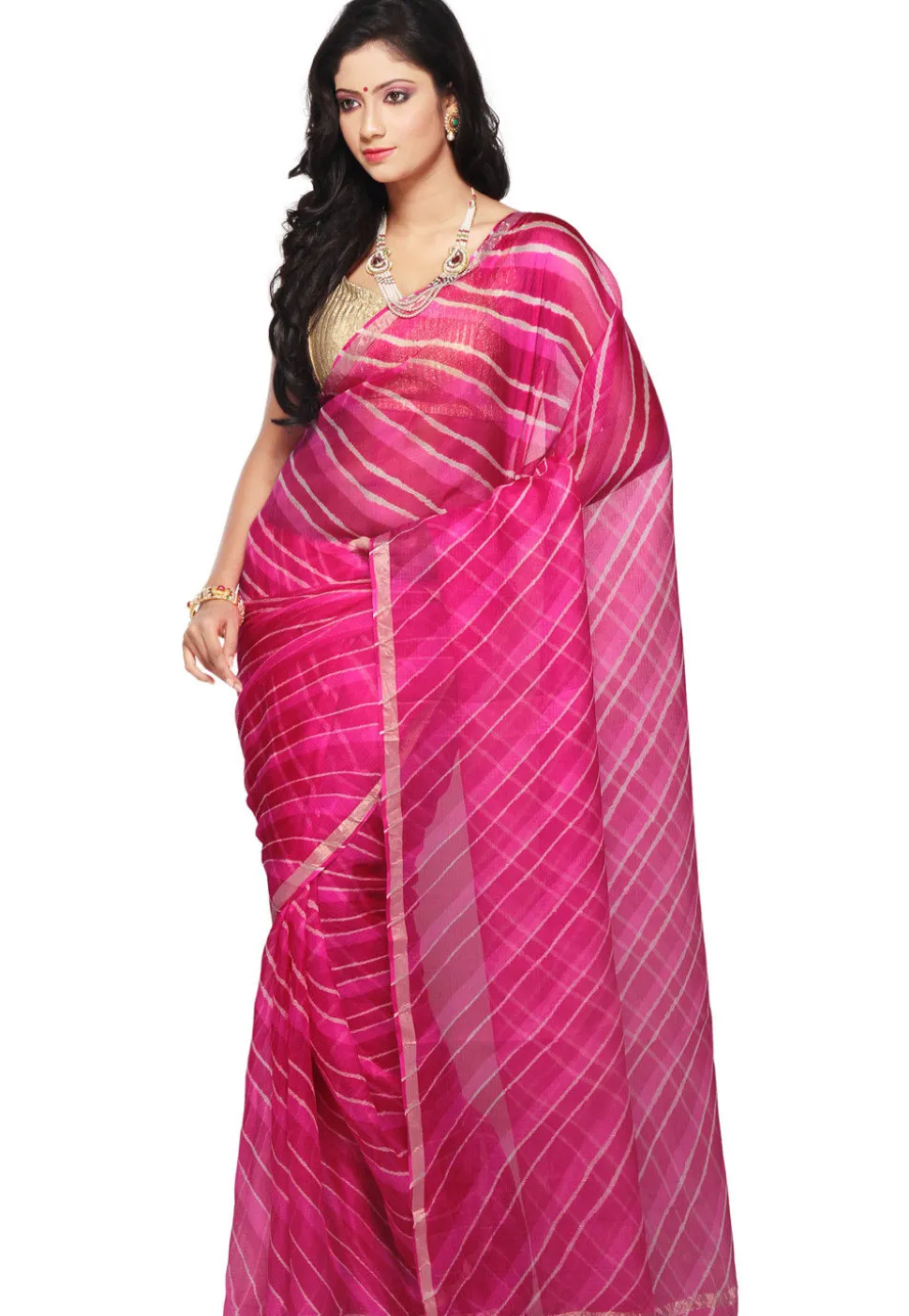 Lehariya Printed Pure Kota Silk in Fuchsia