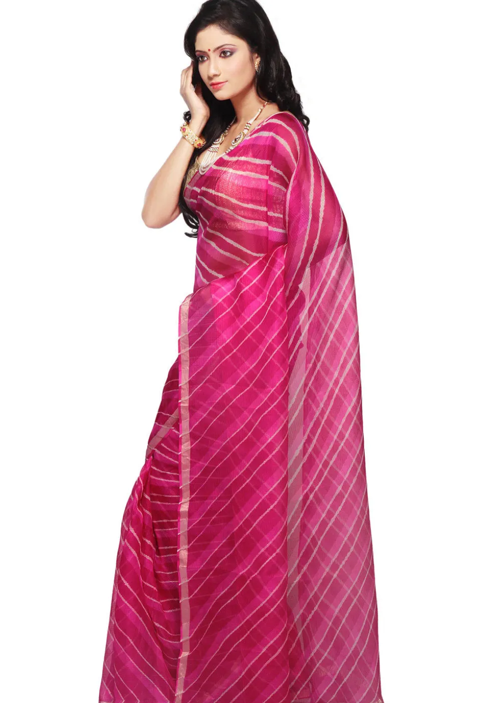 Lehariya Printed Pure Kota Silk in Fuchsia