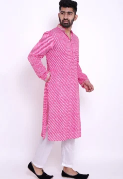 Leheriya Cotton Kurta Set in Pink