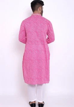 Leheriya Cotton Kurta Set in Pink