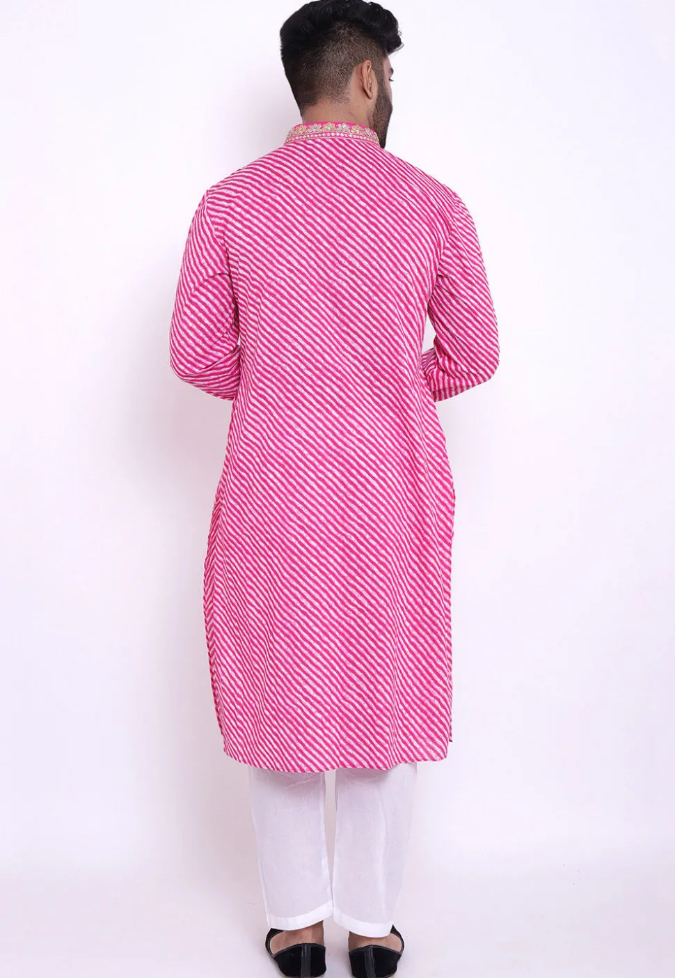 Leheriya Cotton Kurta Set in Pink