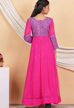 Leheriya Georgette Abaya Style Suit in Fuchsia and Purple