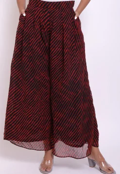 Leheriya Georgette Box Pleated Palazzo in Red and Black