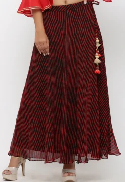 Leheriya Georgette Long Skirt in Black and Red