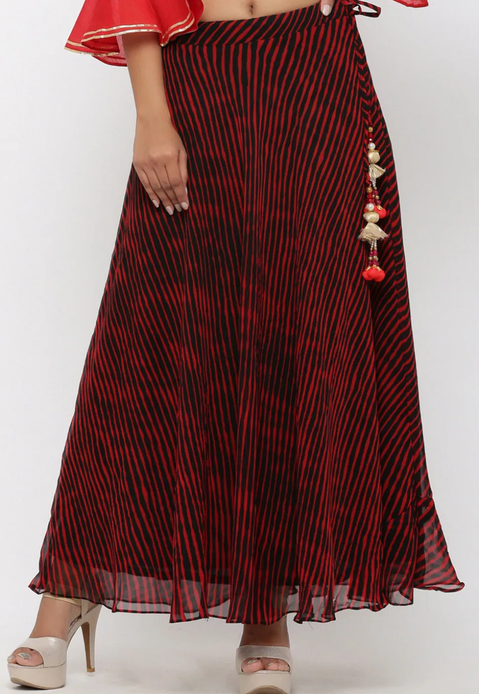 Leheriya Georgette Long Skirt in Black and Red