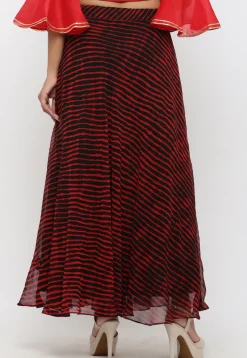 Leheriya Georgette Long Skirt in Black and Red