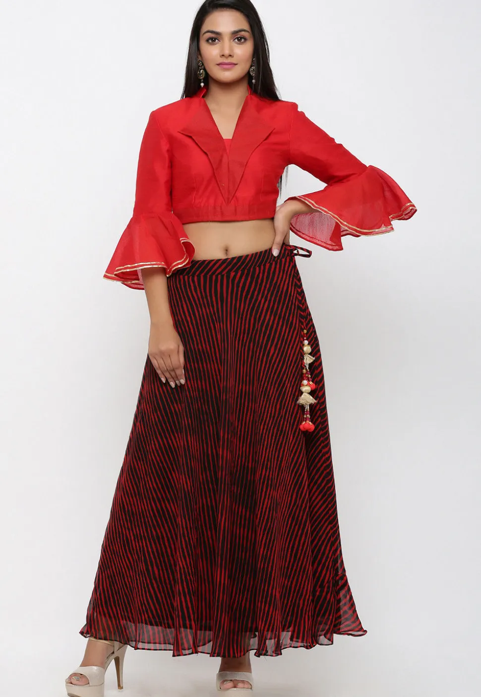 Leheriya Georgette Long Skirt in Black and Red
