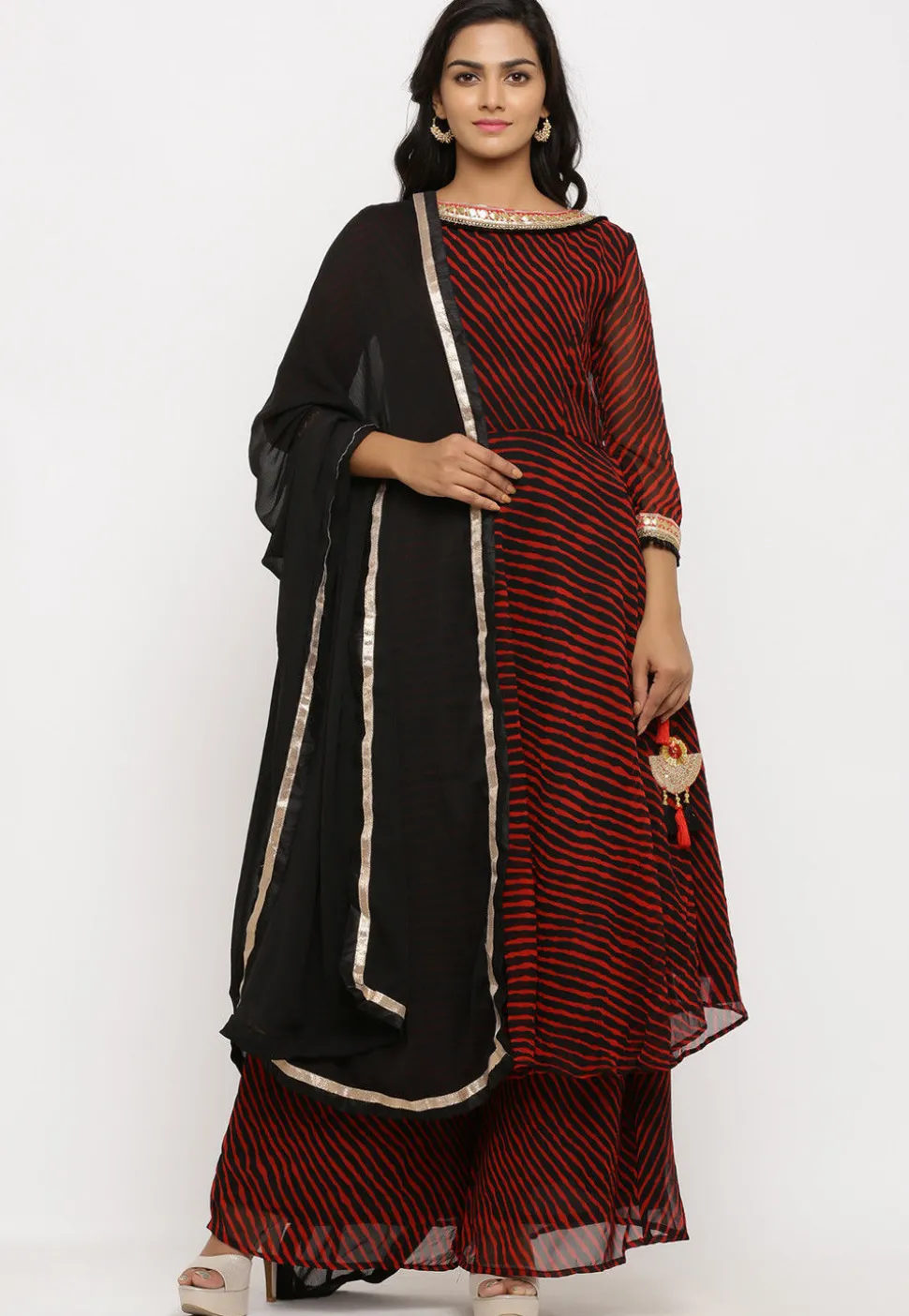 Leheriya Georgette Pakistani Suit in Red and Black