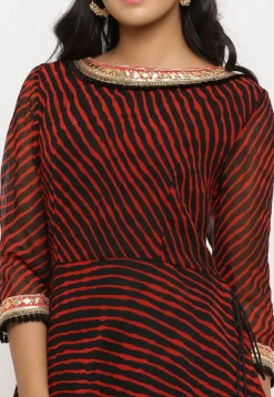 Leheriya Georgette Pakistani Suit in Red and Black