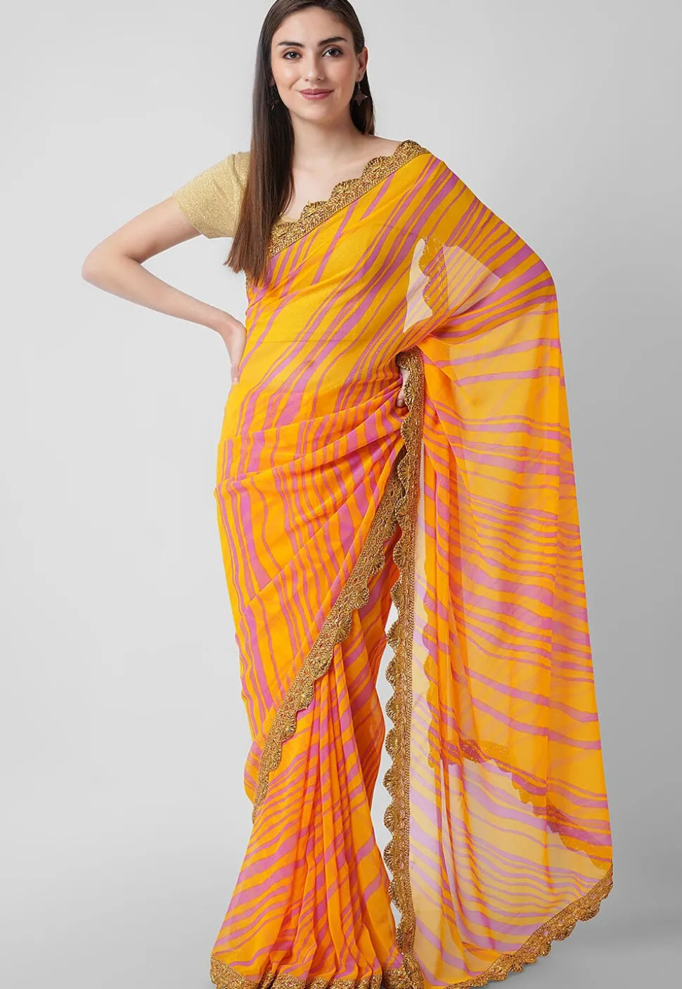 Leheriya Georgette Saree in Mustard