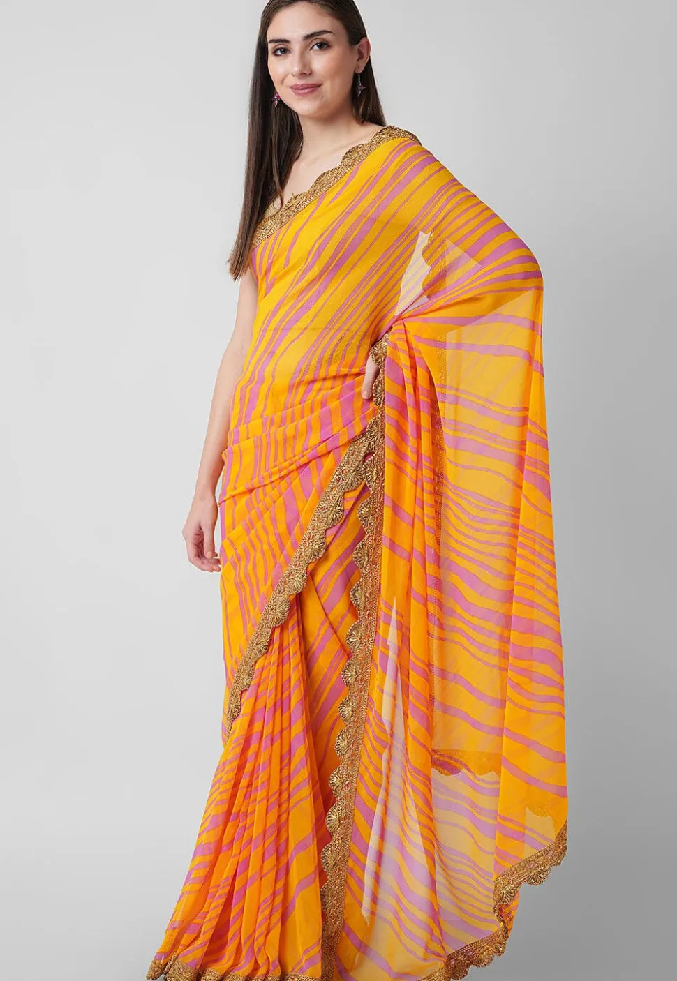 Leheriya Georgette Saree in Mustard