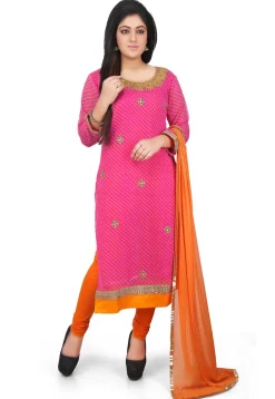Leheriya Georgette Straight Cut Suit in Pink