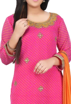 Leheriya Georgette Straight Cut Suit in Pink