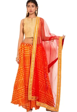 Leheriya Kota Silk Lehenga in Orange