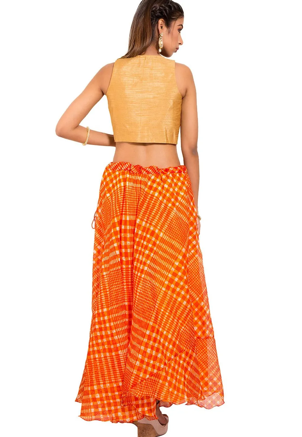Leheriya Kota Silk Lehenga in Orange