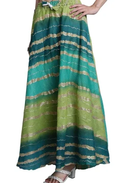 Leheriya Print Kota Doria Skirt in Blue and Green