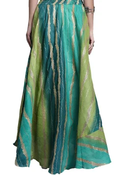 Leheriya Print Kota Doria Skirt in Blue and Green