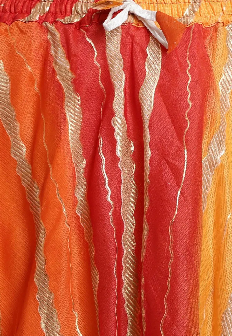 Leheriya Print Kota Doria Skirt in Orange