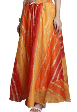 Leheriya Print Kota Doria Skirt in Orange