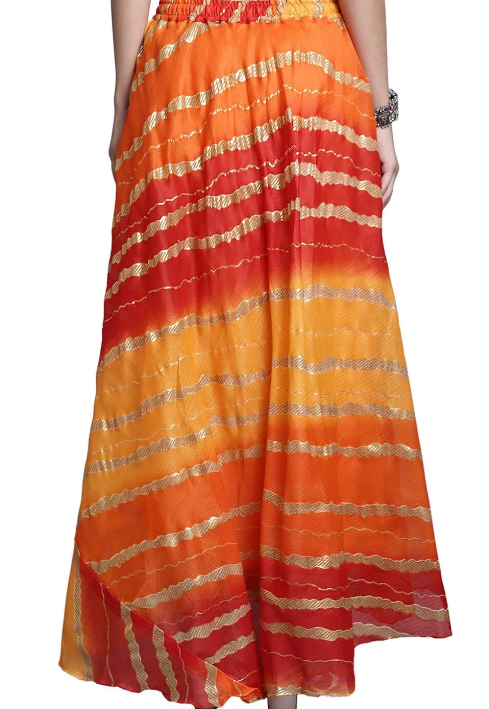 Leheriya Print Kota Doria Skirt in Orange