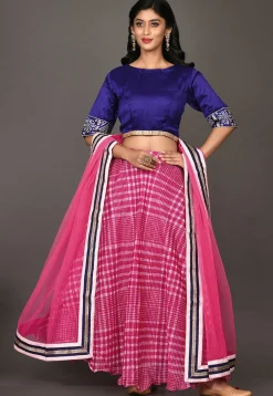 Leheriya Printed Art Silk Lehenga in Fuchsia