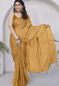 Leheriya Printed Chiffon Saree in Mustard