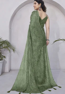 Leheriya Printed Chiffon Saree in Green