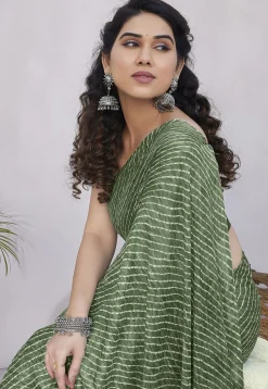 Leheriya Printed Chiffon Saree in Green