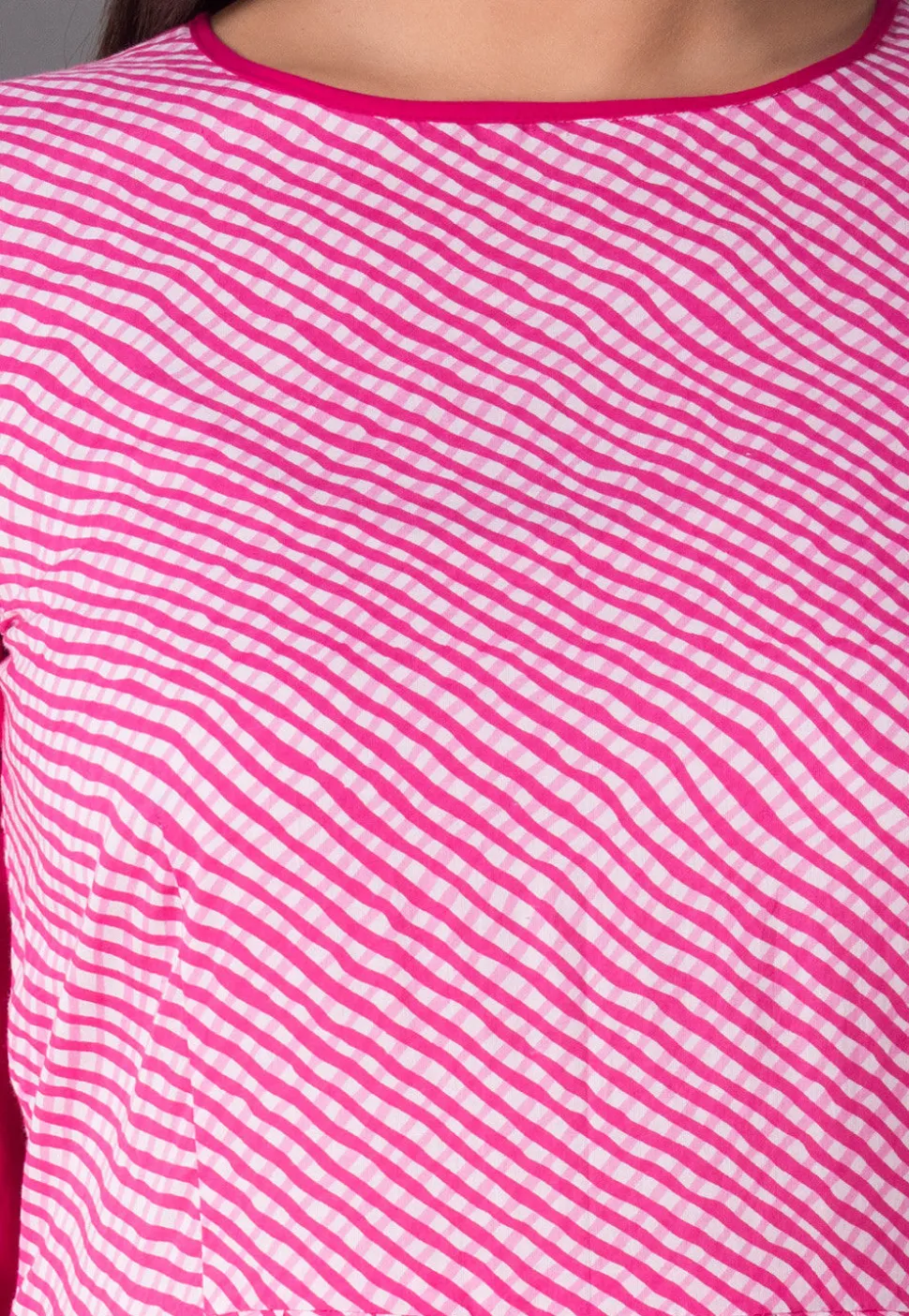 Leheriya Printed Cotton Anarkali Suit in Pink