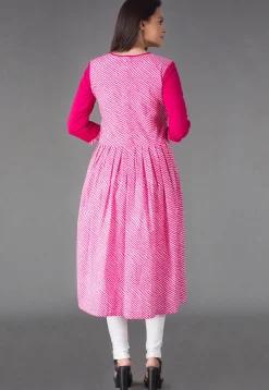 Leheriya Printed Cotton Anarkali Suit in Pink