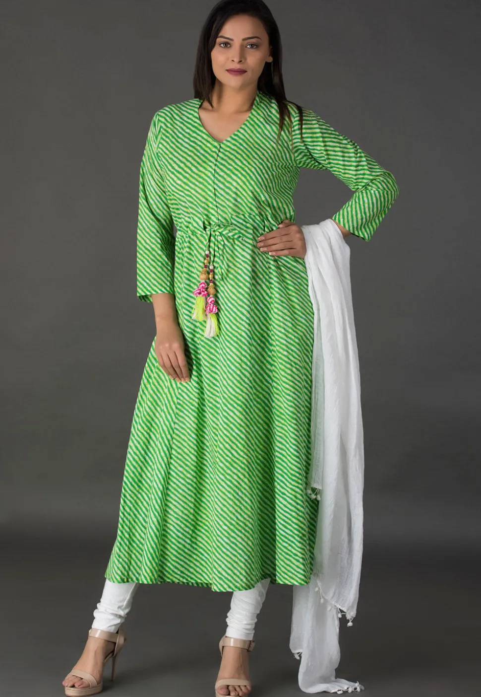 Leheriya Printed Cotton A Line Suit in Light Green