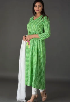 Leheriya Printed Cotton A Line Suit in Light Green