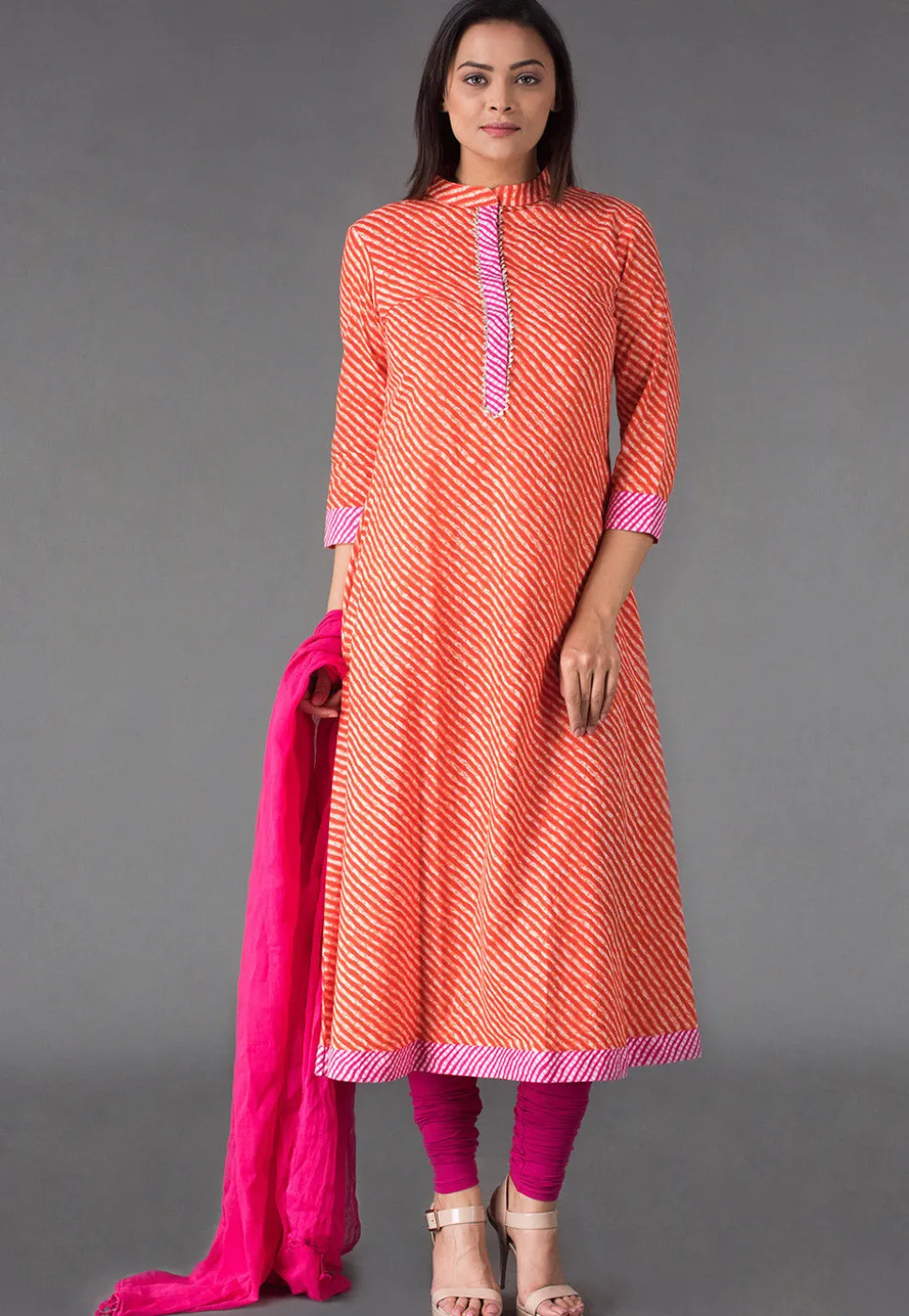 Leheriya Printed Cotton A Line Suit in Red