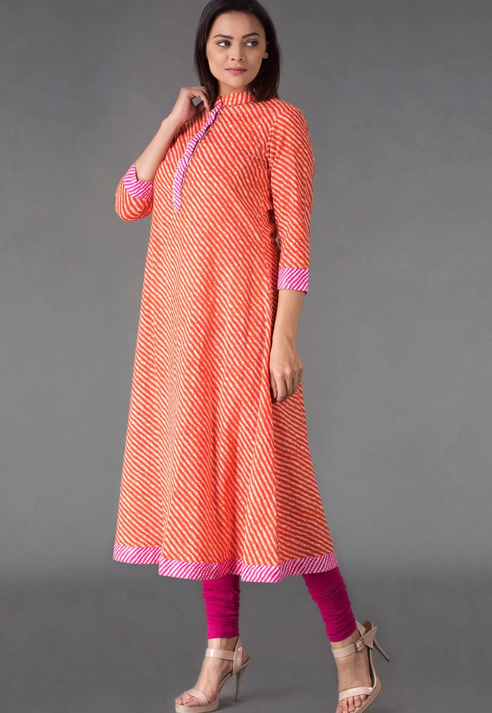 Leheriya Printed Cotton A Line Suit in Red