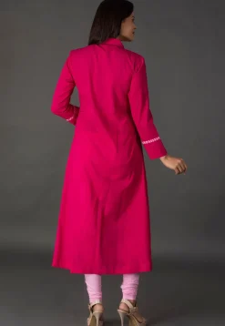 Leheriya Printed Cotton A Line Suit in Fuchsia and Pink