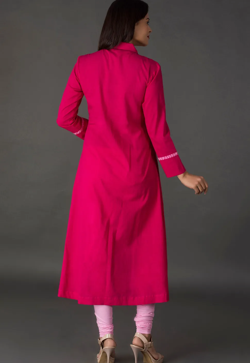 Leheriya Printed Cotton A Line Suit in Fuchsia and Pink