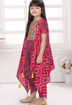 Leheriya Printed Cotton Crop Top Set in Pink