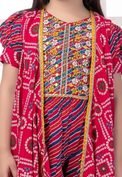 Leheriya Printed Cotton Crop Top Set in Pink