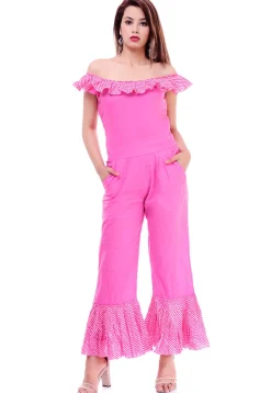 Leheriya Printed Cotton Jumpsuit in Pink
