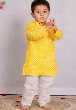 Leheriya Printed Cotton Kurta Set in Yellow