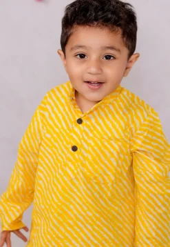 Leheriya Printed Cotton Kurta Set in Yellow