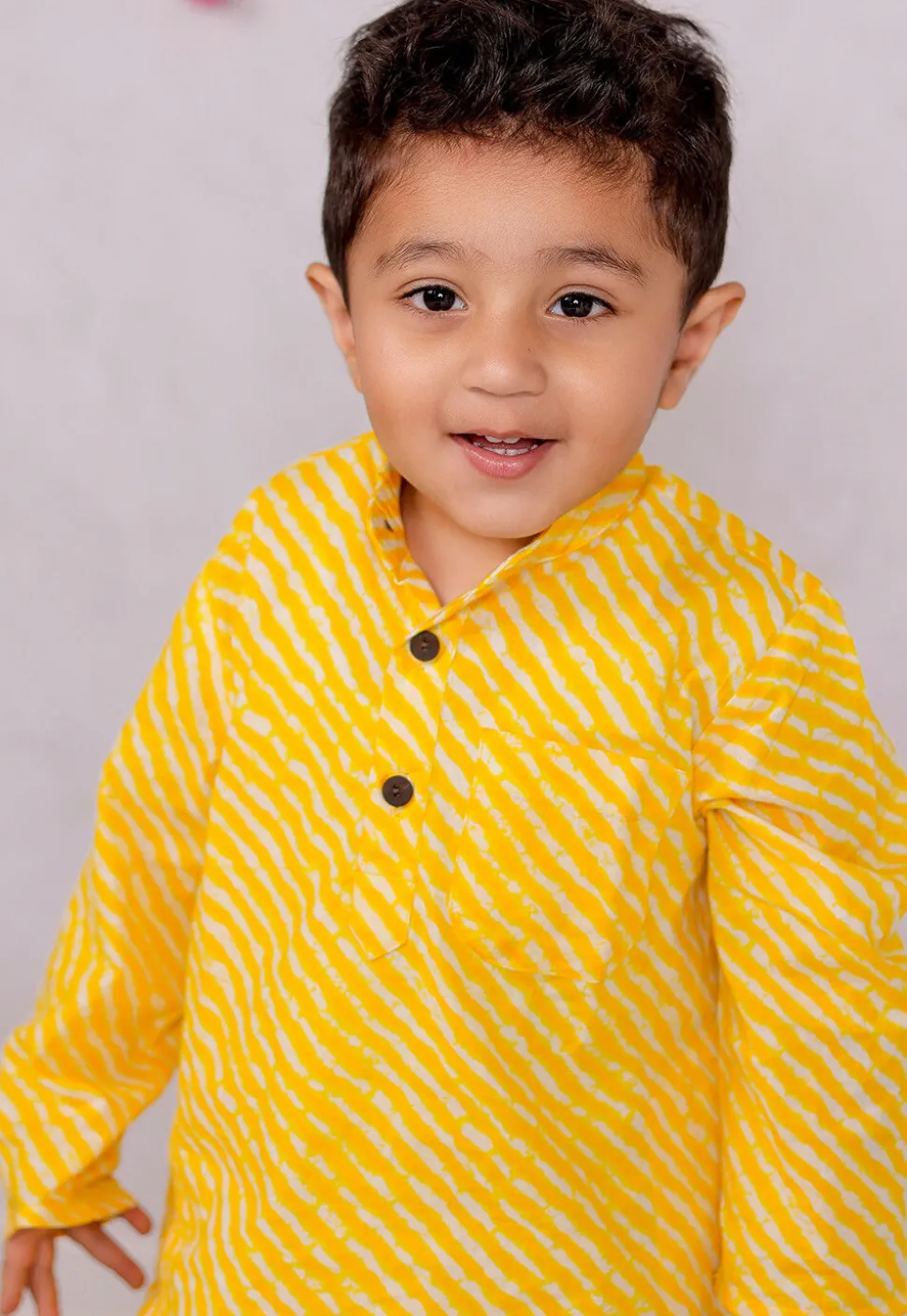 Leheriya Printed Cotton Kurta Set in Yellow
