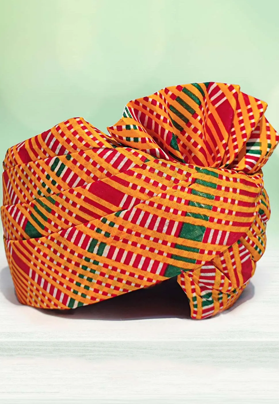Leheriya Printed Cotton Kids Turban in Mustard and Muticolor
