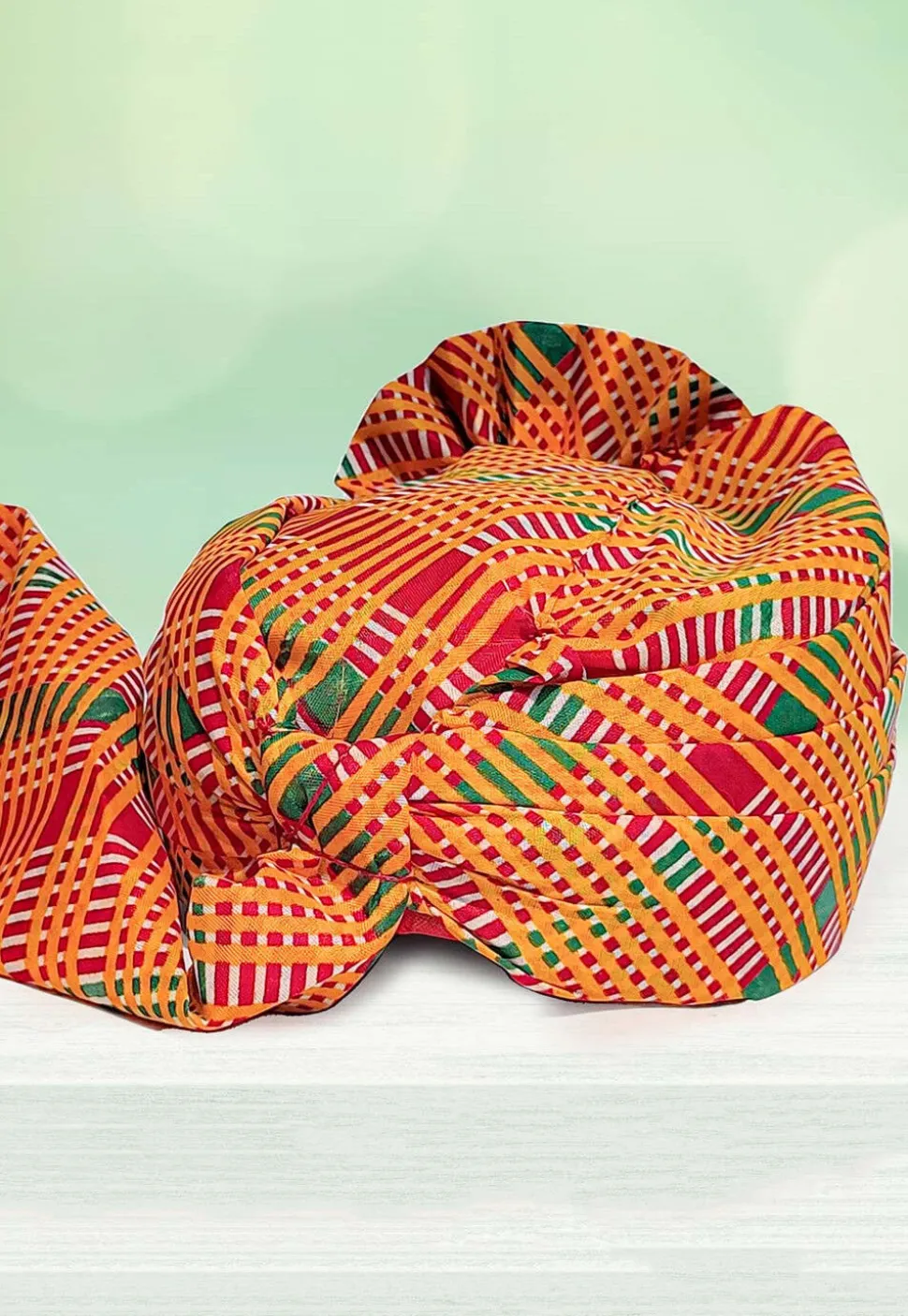 Leheriya Printed Cotton Kids Turban in Mustard and Muticolor