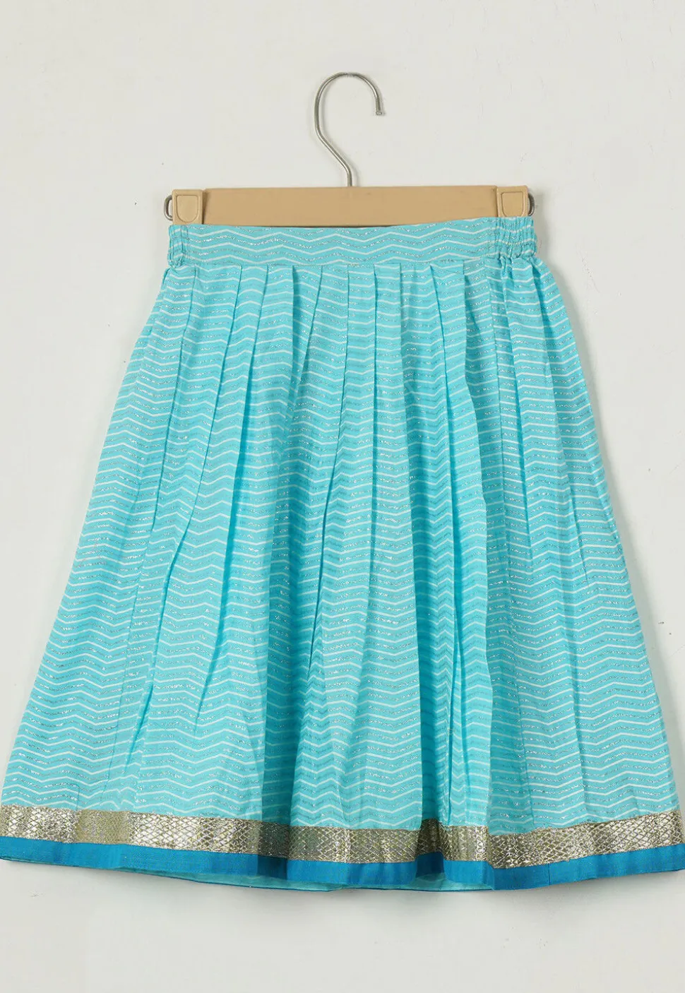 Leheriya Printed Cotton Lehenga in Sky Blue