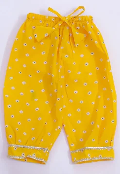 Leheriya Printed Cotton Lurex A Line Kurta Set in Yellow